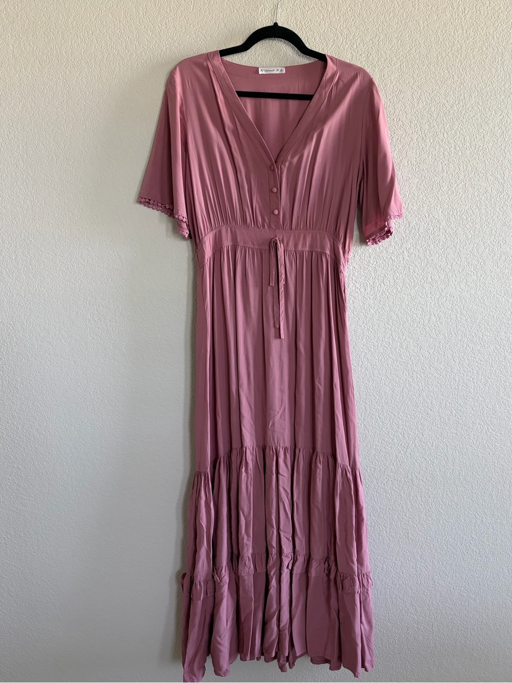 Dusty Rose V-Neck Maxi Dress with Tie Waist